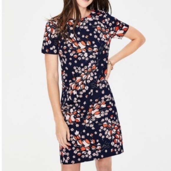 Boden Navy Autumnal Leaves Shift Dress, Size 14R - Picture 3 of 14